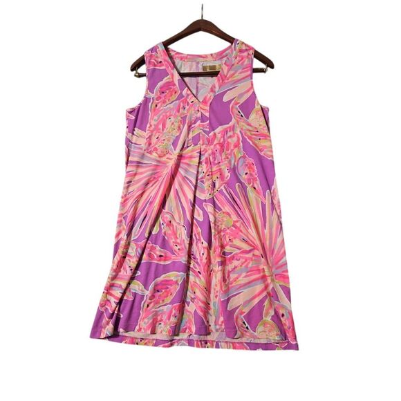 LILLY PULITZER Womens Dress Small V‎ Neck Swing Amina Sunseekers Pink Sleeveless - Picture 1 of 7